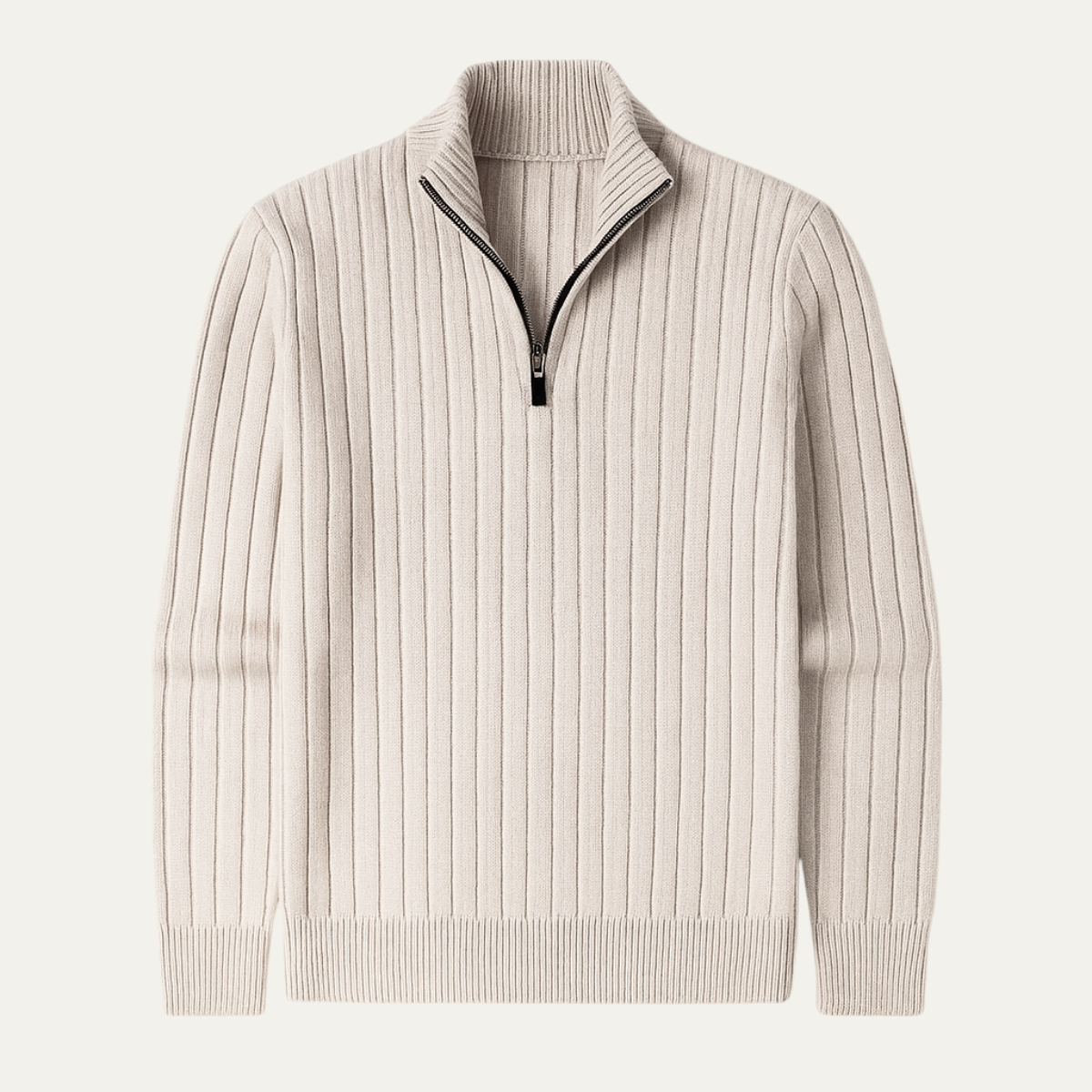 The Favignana Men's Knitted Stand Collar Ribbed Half Zip Sweater