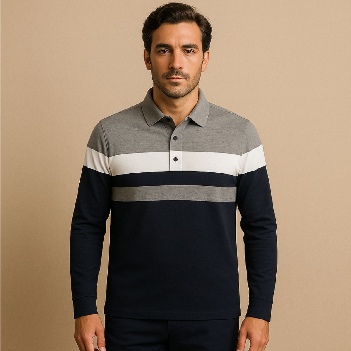 The Fairdale Men's Striped Long Sleeve Polo Shirt