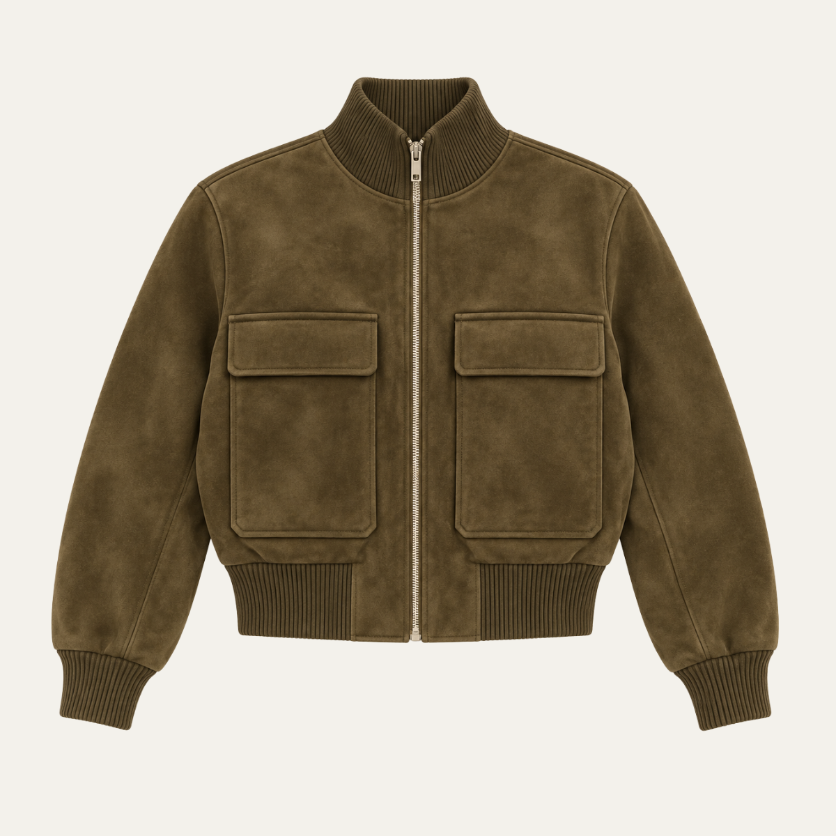 Women's Cropped Suede Bomber Jacket — Dark Brown