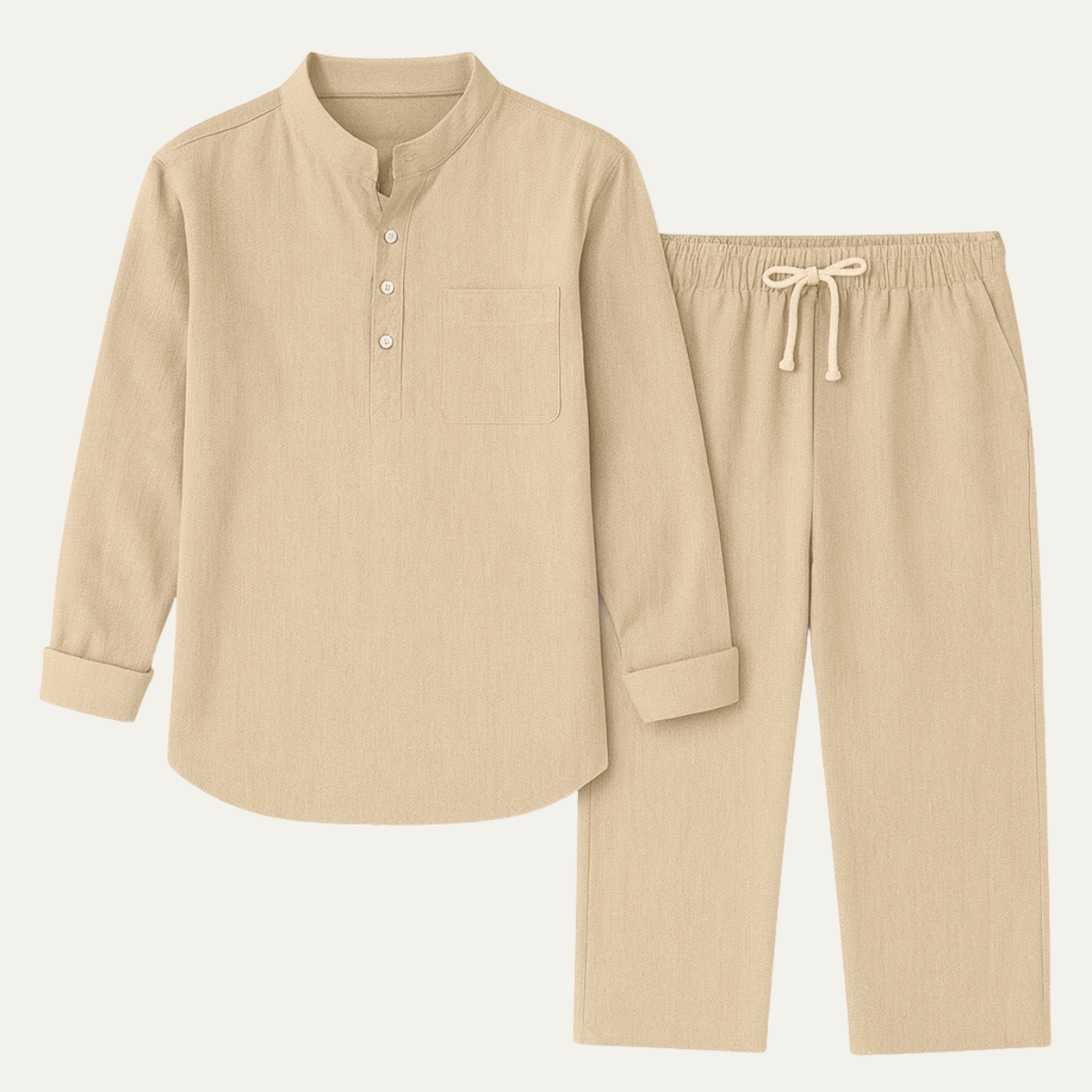 The Versailles Men’s Casual Long Sleeve Shirt &amp; Relaxed Trousers – Lightweight Beach Outfit