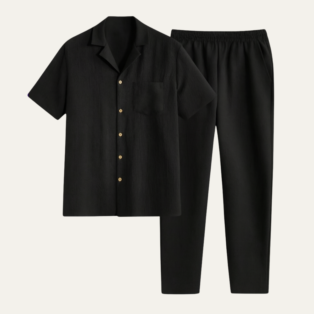 The Bordeaux Men’s Short Sleeve Button Shirt &amp; Elastic Waist Trousers – Relaxed Beach Outfit