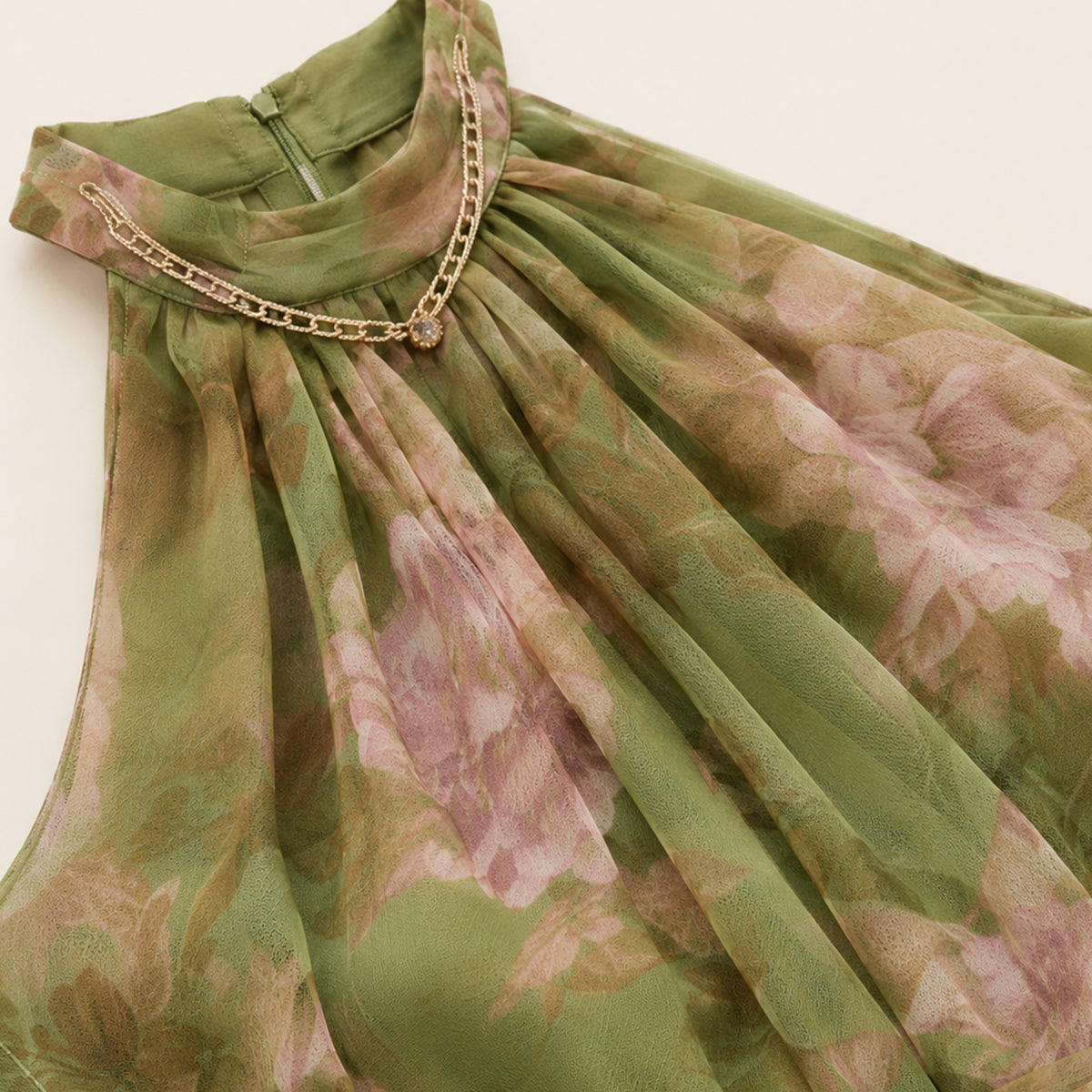 Maxi Chiffon Dress with Halter Neck and Floral Print