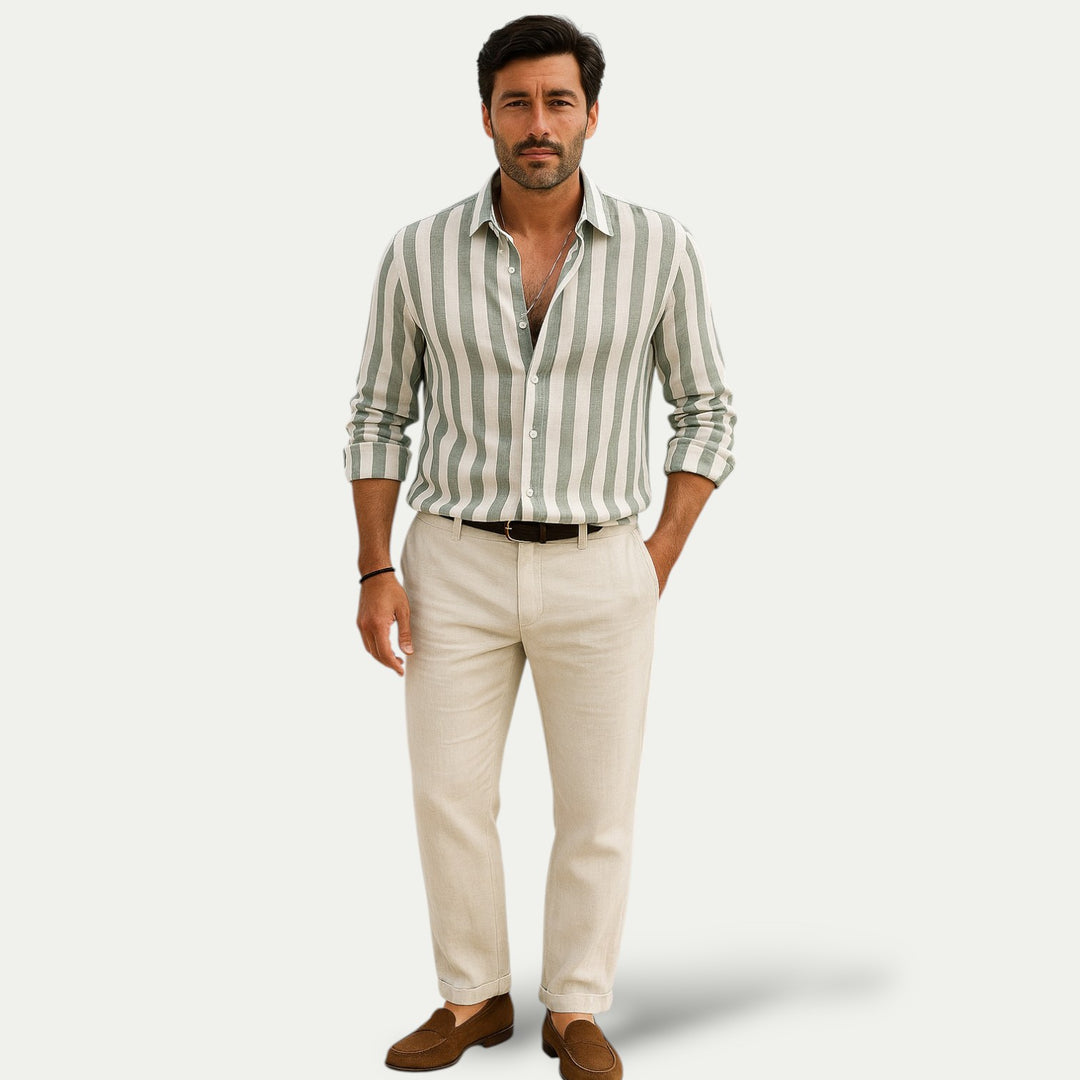 The Portwell Linen Stripe Shirt for Men