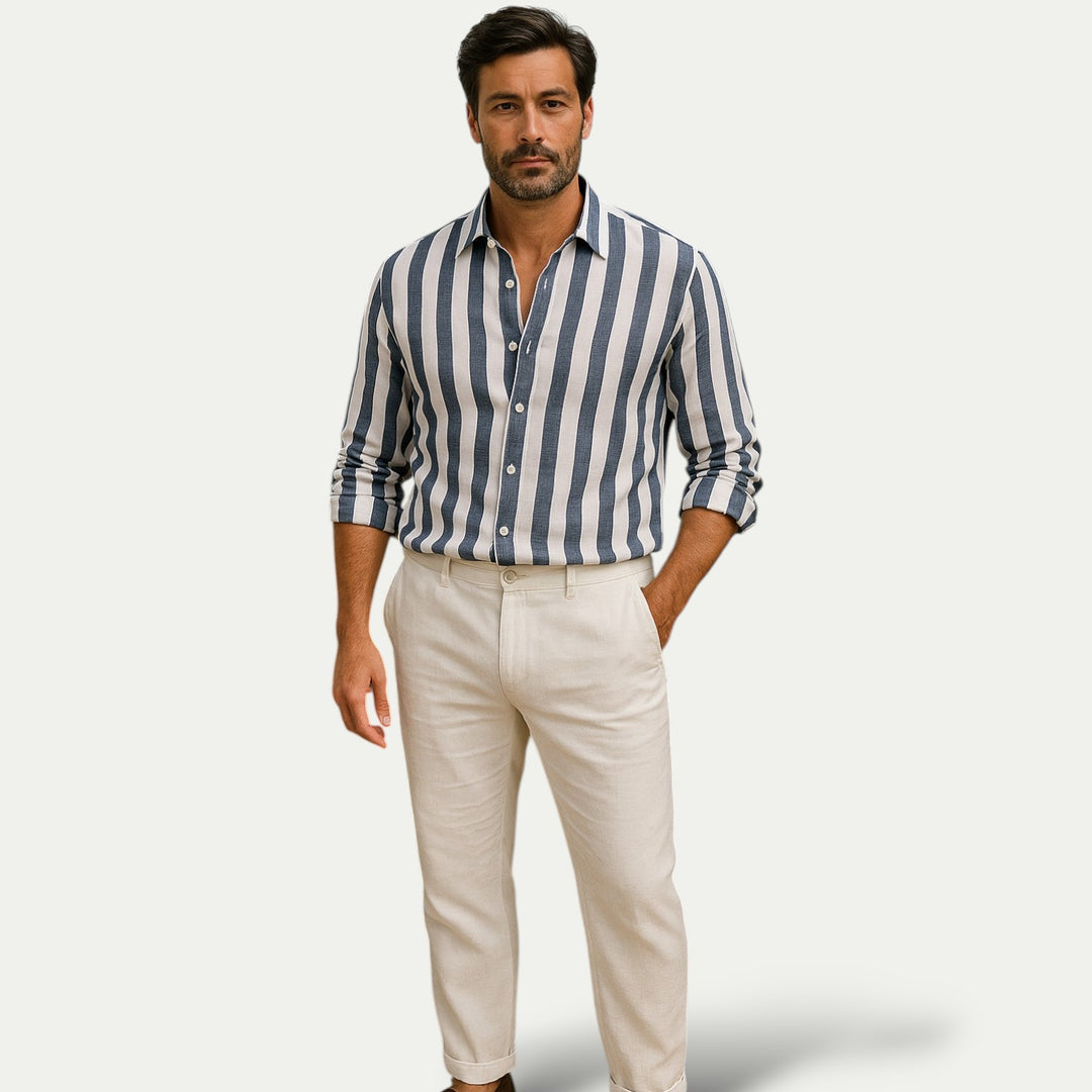 The Portwell Linen Stripe Shirt for Men