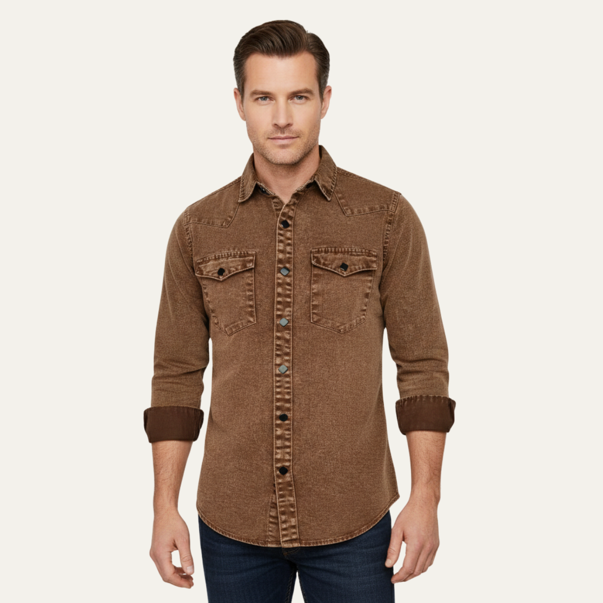 The Foxhaven Men’s Brown Vintage Washed Denim Shirt