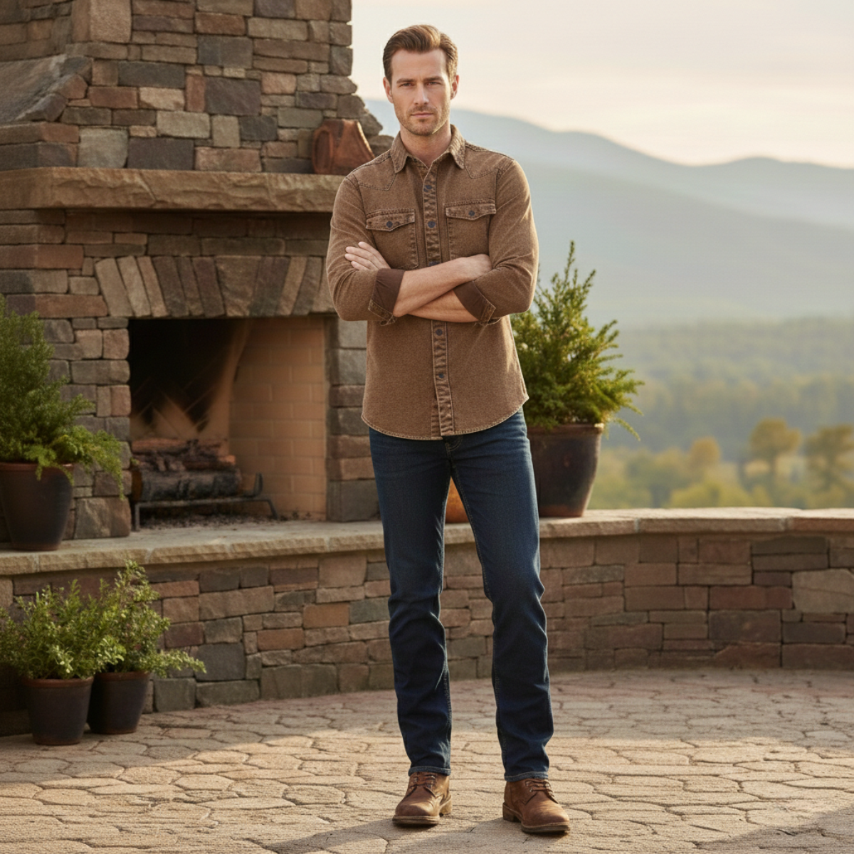 The Foxhaven Men’s Brown Vintage Washed Denim Shirt