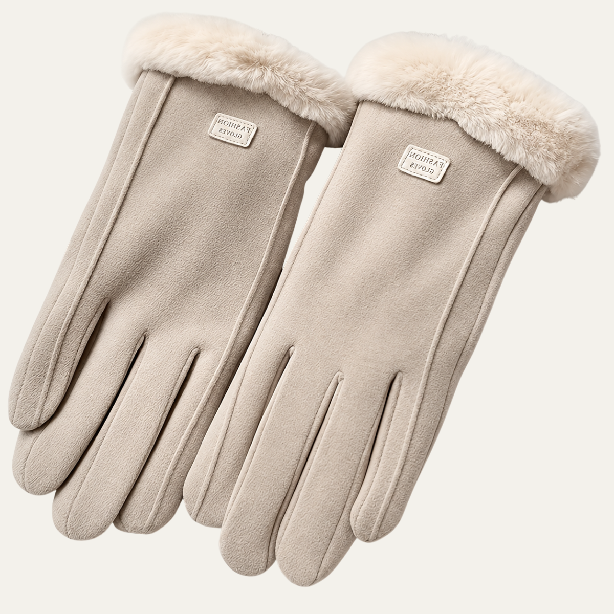 Women's Beige Plush Lined Gloves