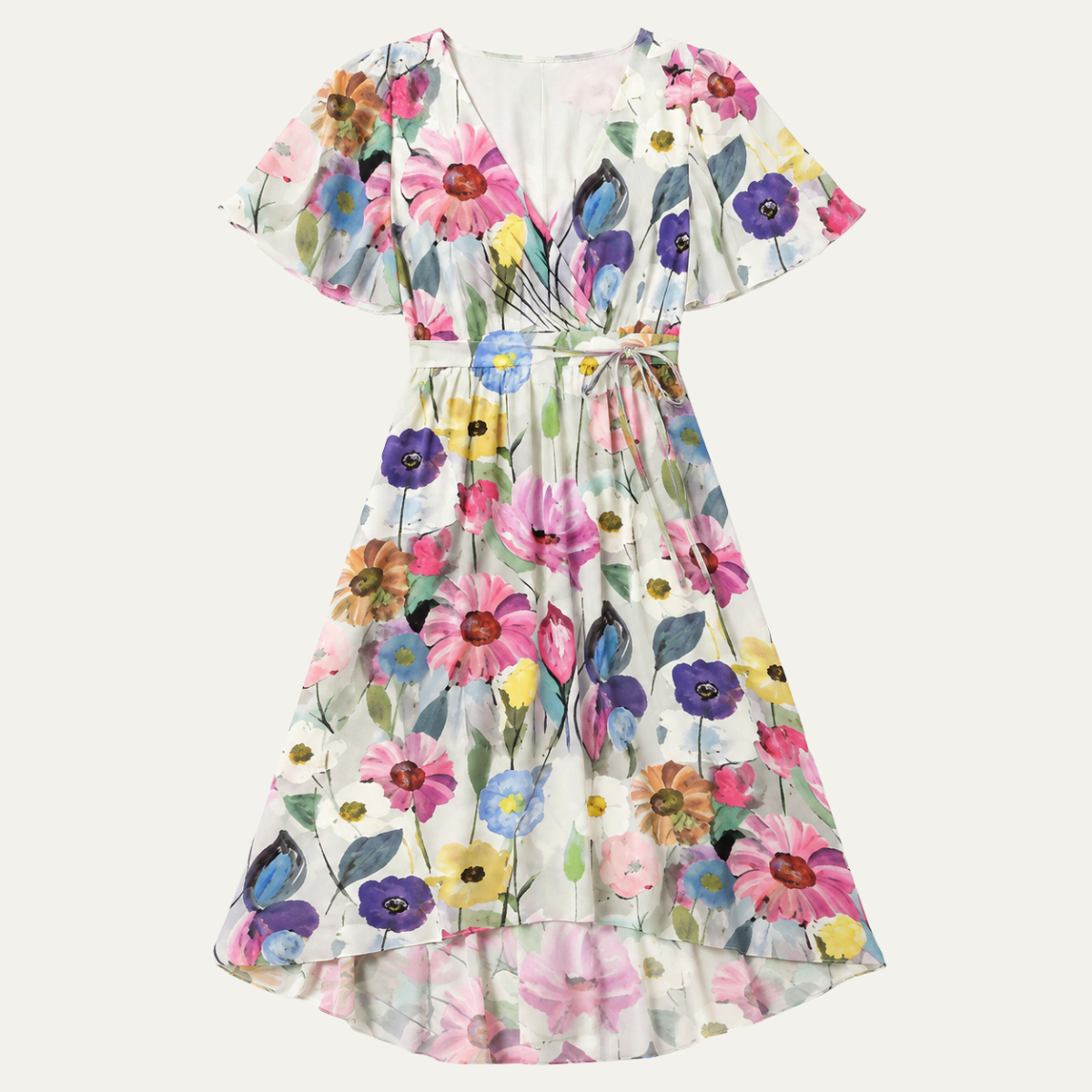 Floral V Neck Midi Dress