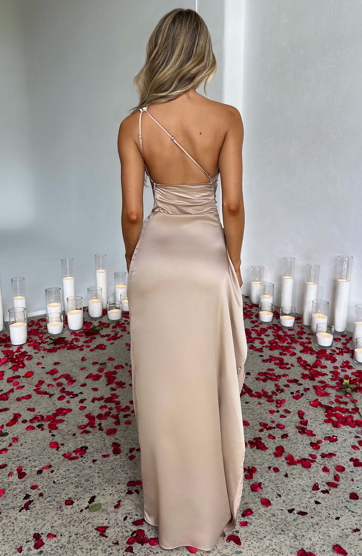 Women's One Shoulder Satin Evening Dress