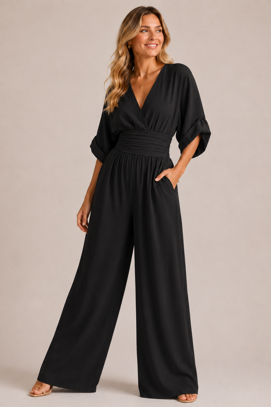Women's Belted Wide Leg Jumpsuit