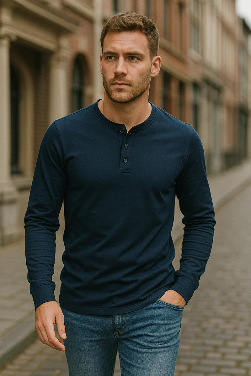 The Venice Men's Casual Button Neck Cotton Tee