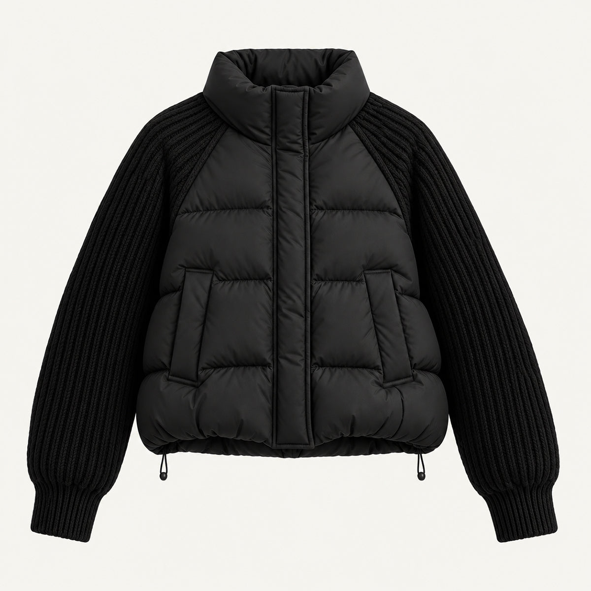 Women's Puffer Jacket with Cable Knit Sleeves