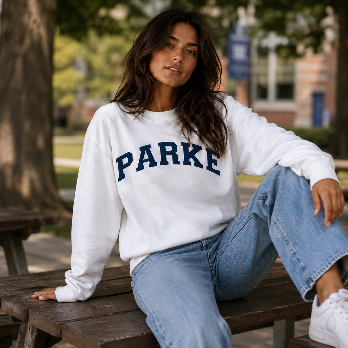 Varsity Sweatshirt with Embroidered Letters - White