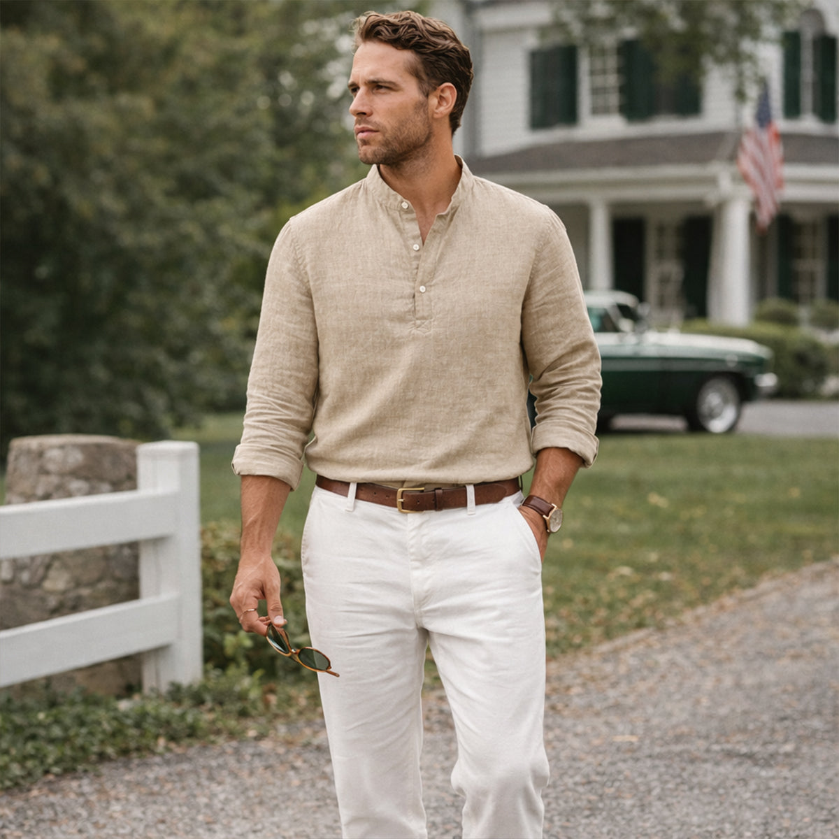 The Ridgebrook Park Men's Breathable Linen Summer Casual Button Up Shirt