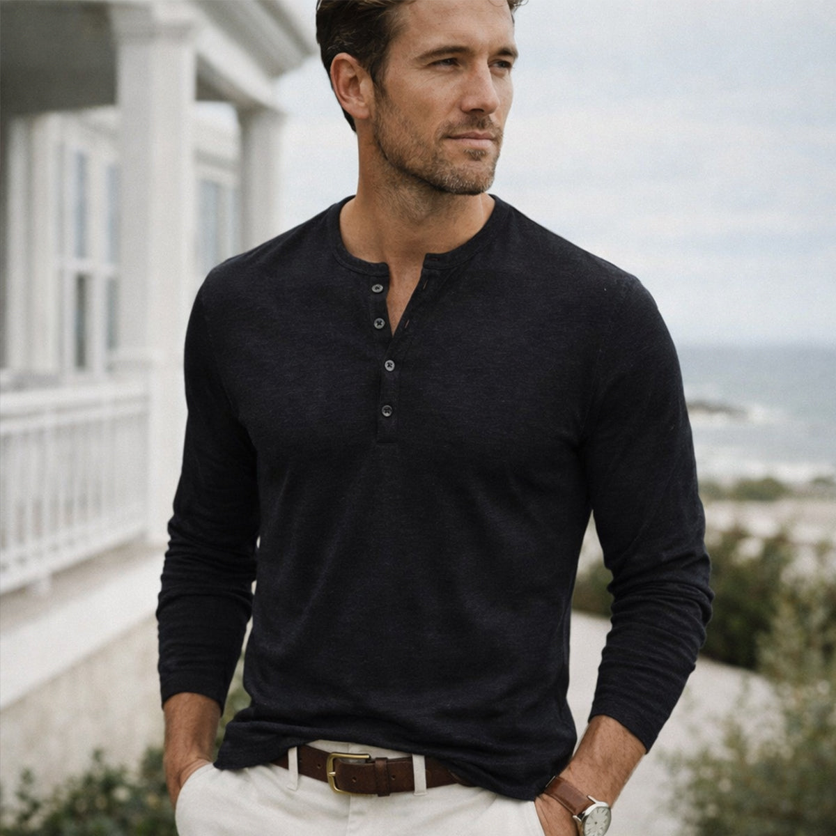 The Berkshire Men’s Casual Button Neck Henley Cotton T Shirt