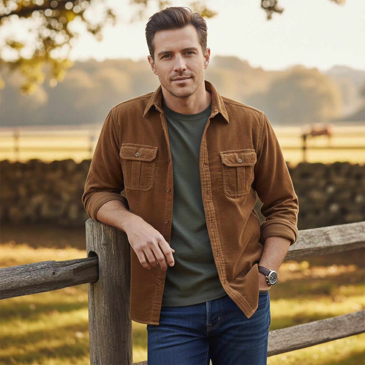 The Positano Men’s Casual Button Up Corduroy Shirt