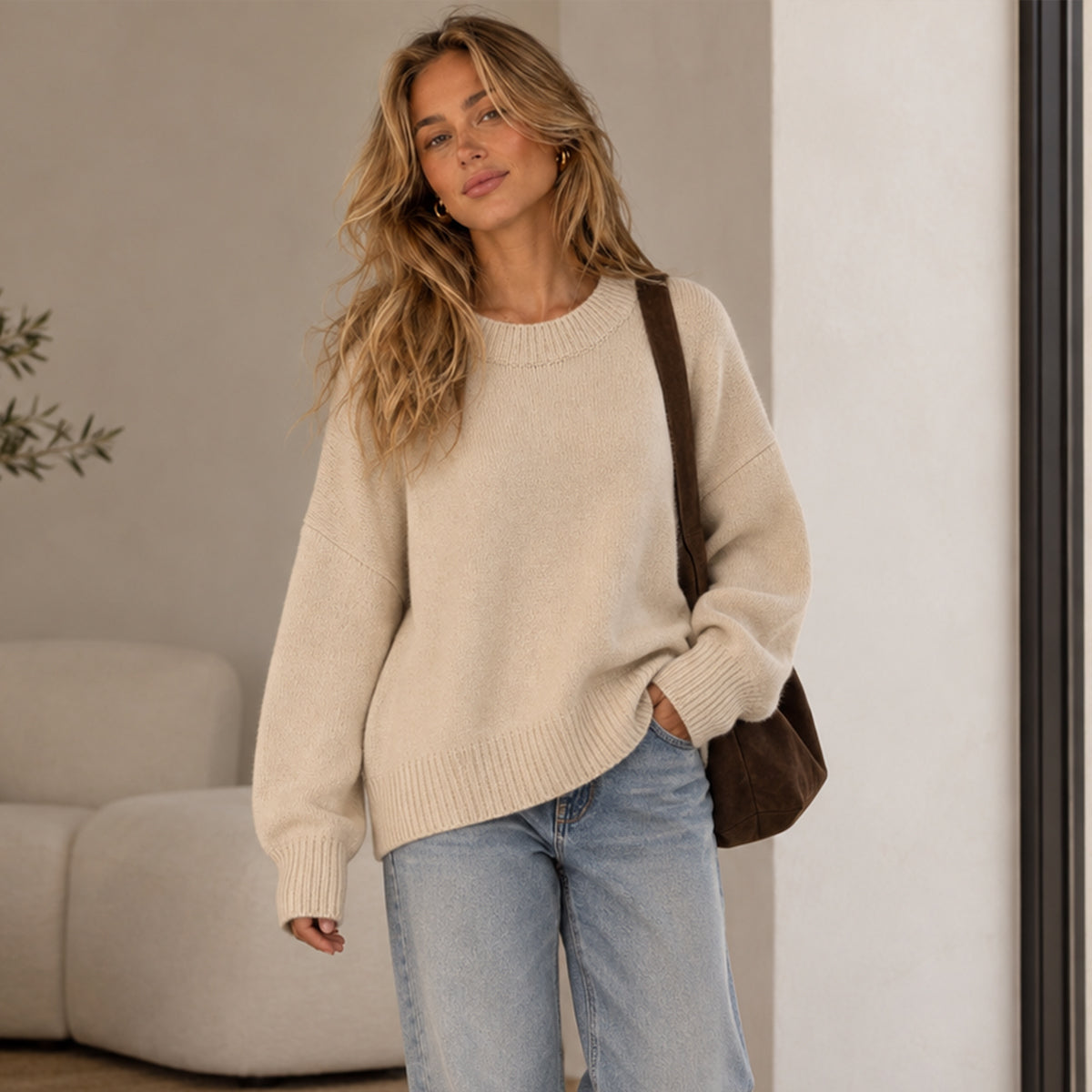 Women's Oversized Sweater with Asymmetrical Hem