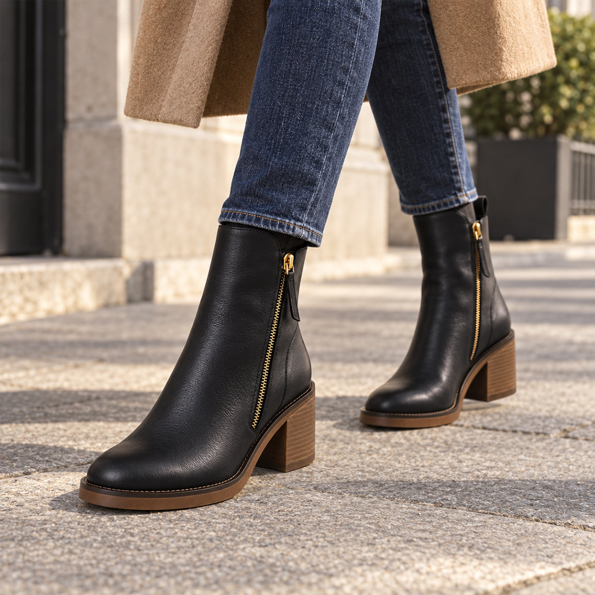 Women’s Ankle Boots – Side Zip Block Heel Booties