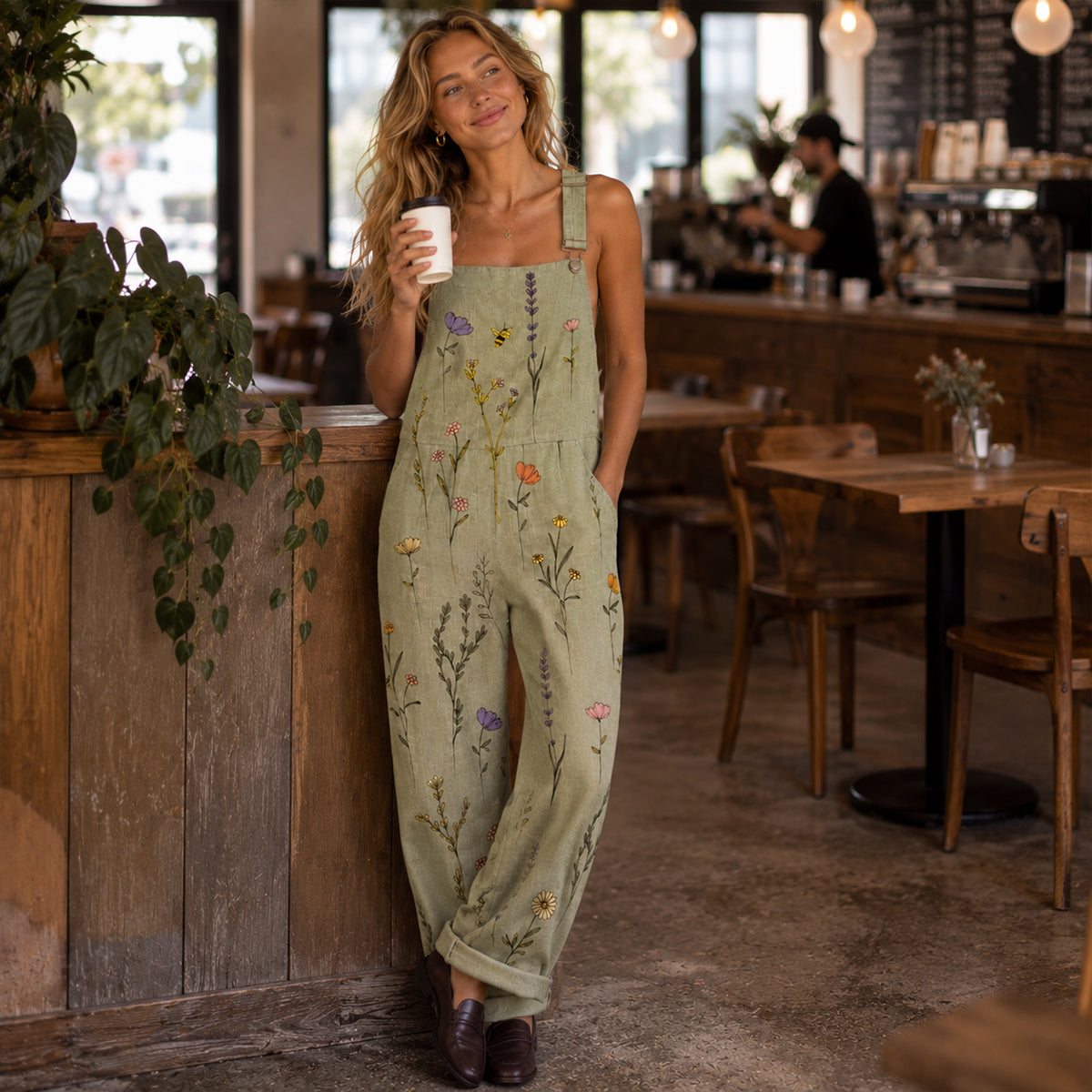 Casual Woven Strap Jumpsuit with Front Patch Pockets