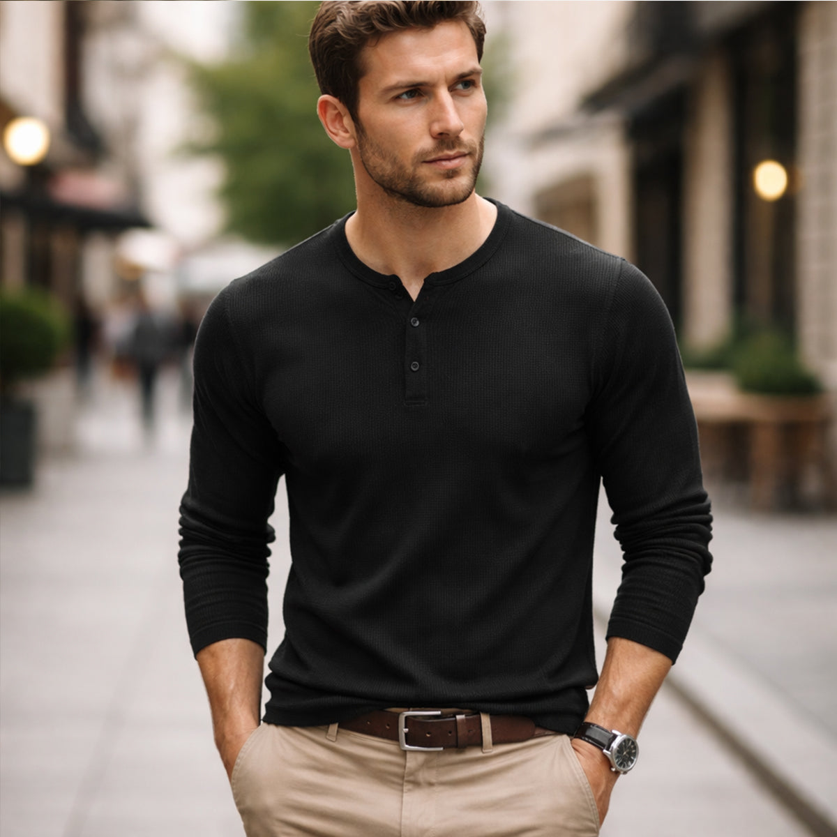 The Pinecrest Creek Men’s Casual Waffle Henley Thermal Shirt