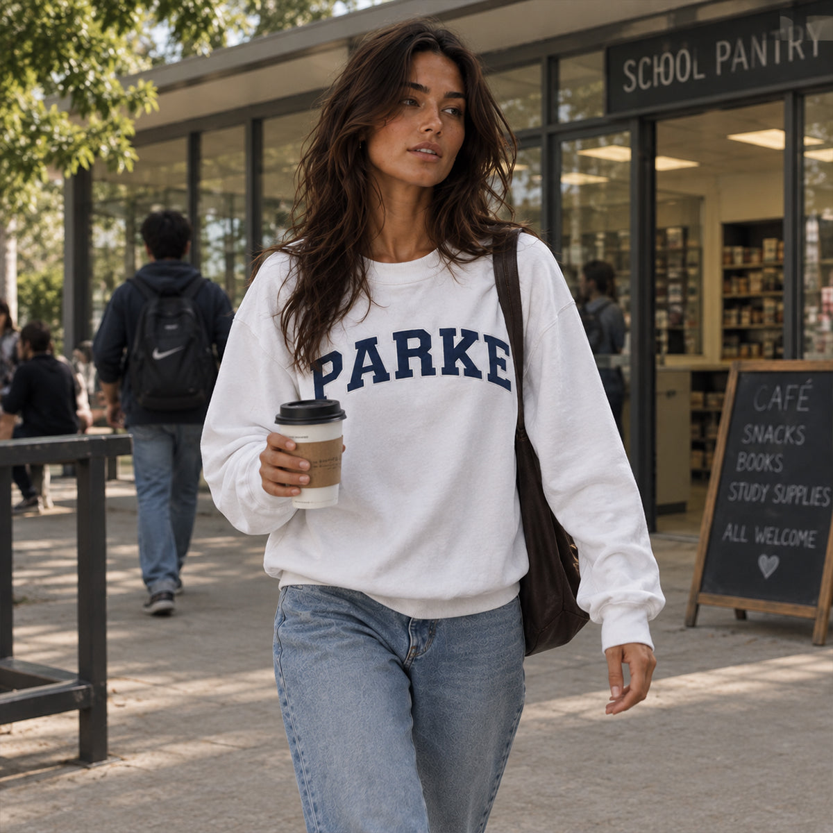 Varsity Sweatshirt with Embroidered Letters - White