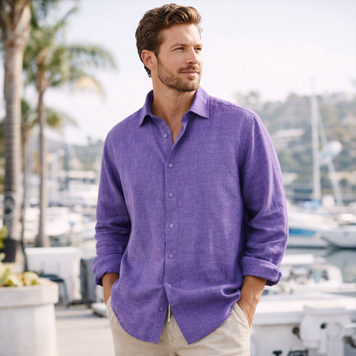 The Kensington Men’s Lightweight Loose Fit Linen Button Up Shirt
