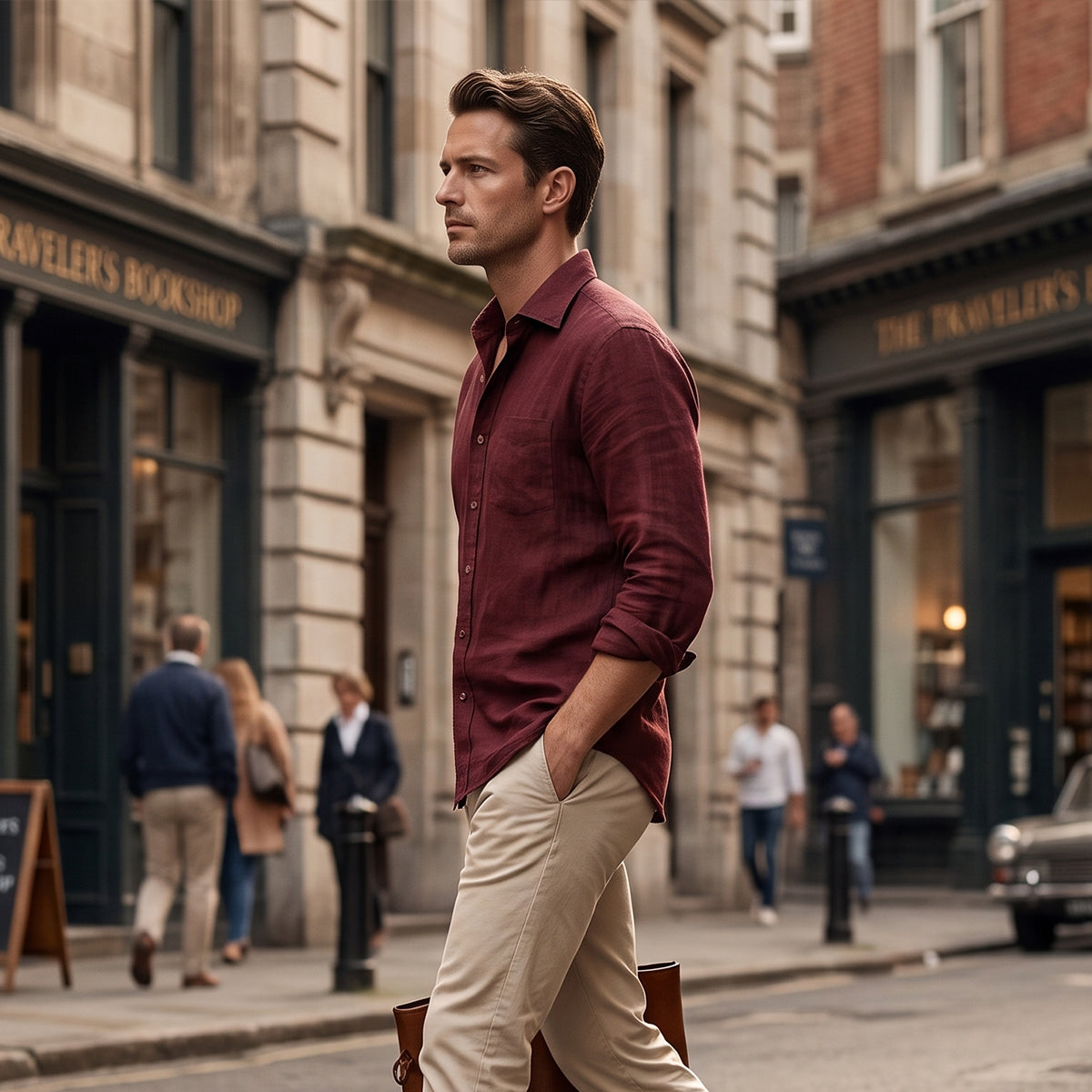 The Maplecrest Hill Men’s Cotton Linen Lightweight Lapel Shirt
