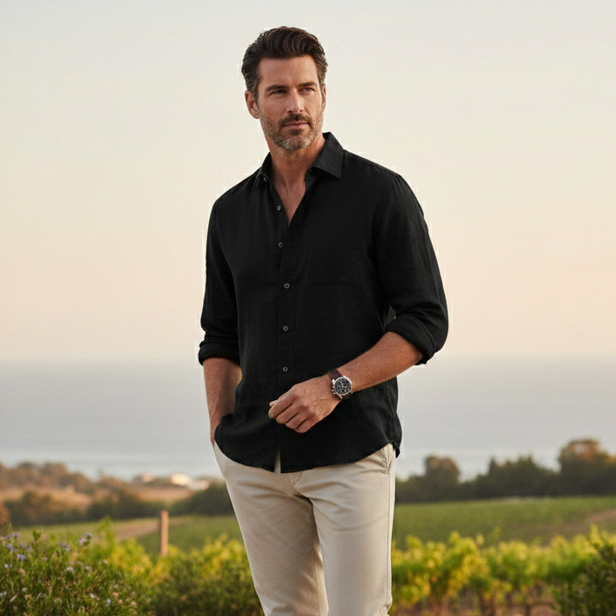 The Buckingham Men’s Casual Relaxed Fit Cotton Linen Shirt