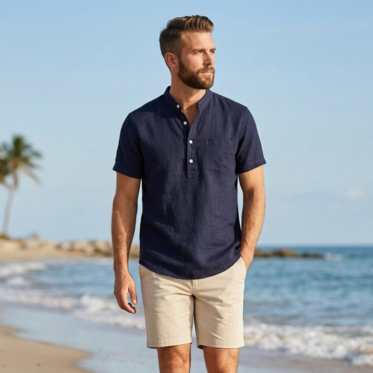 The Assisi Men’s Cotton Stand Collar Henley Shirt