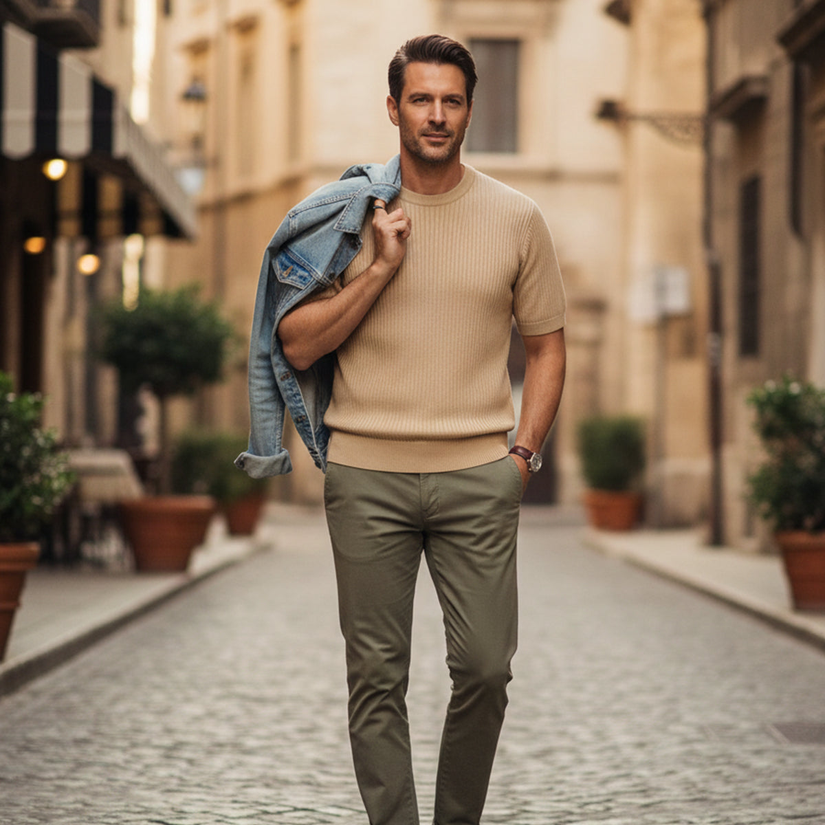 The Evoque Men’s Slim Fit Wool Shirt – Lightweight Short Sleeve Knit