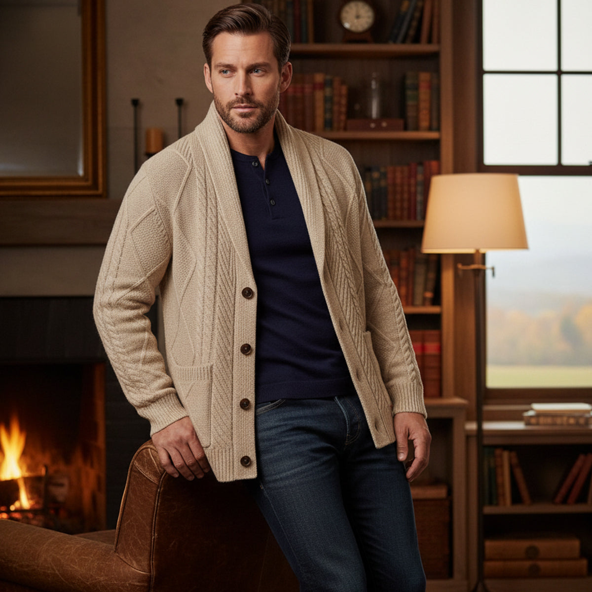 The Edinburgh Men’s Luxury Cashmere Button Cardigan