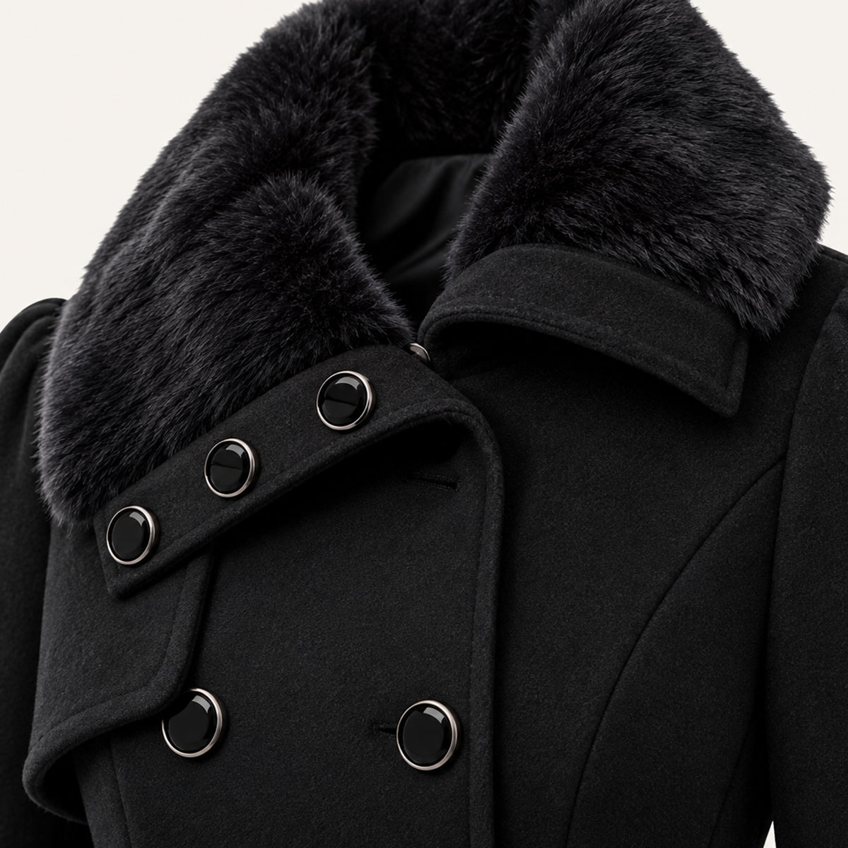 Women's Fur Collar Peacoat – Elegant Belted Fit & Flare Winter Coat
