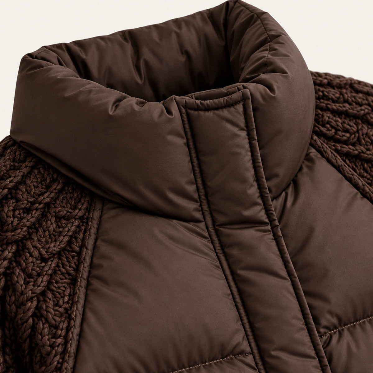 Women's Puffer Jacket with Cable Knit Sleeves
