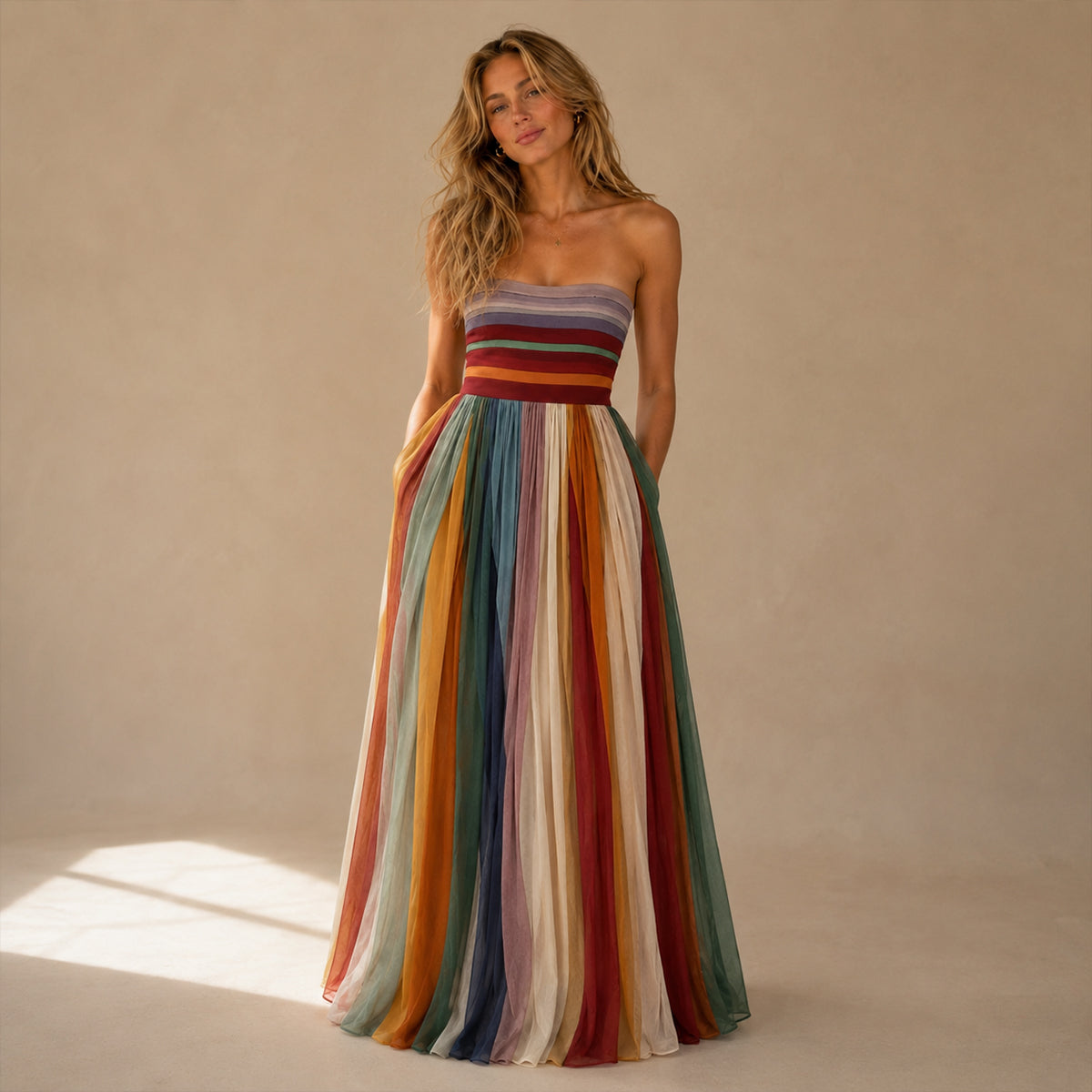 Pleated Strapless Maxi Dress