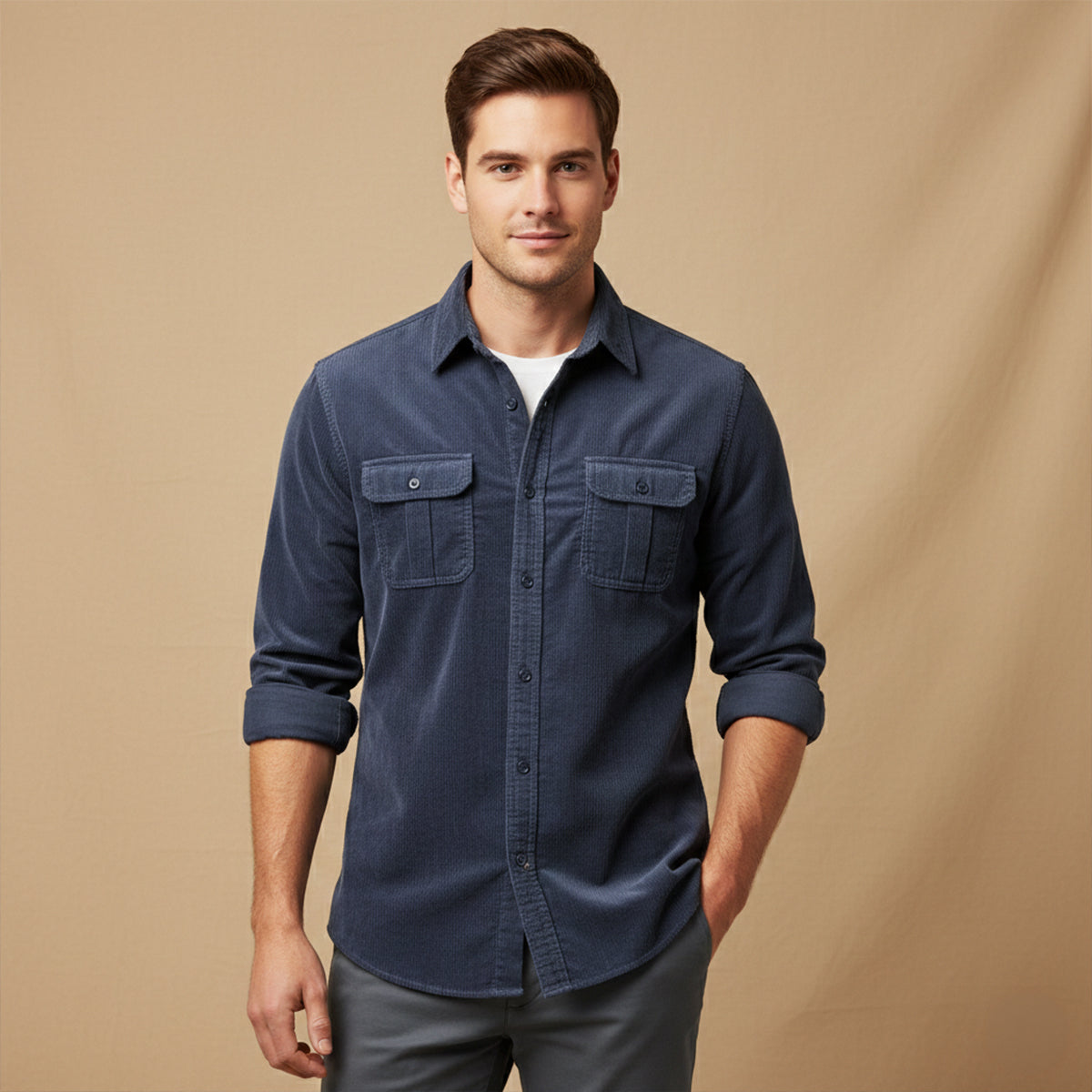 The Veneto Men’s Trendy Button Up Corduroy Shirt