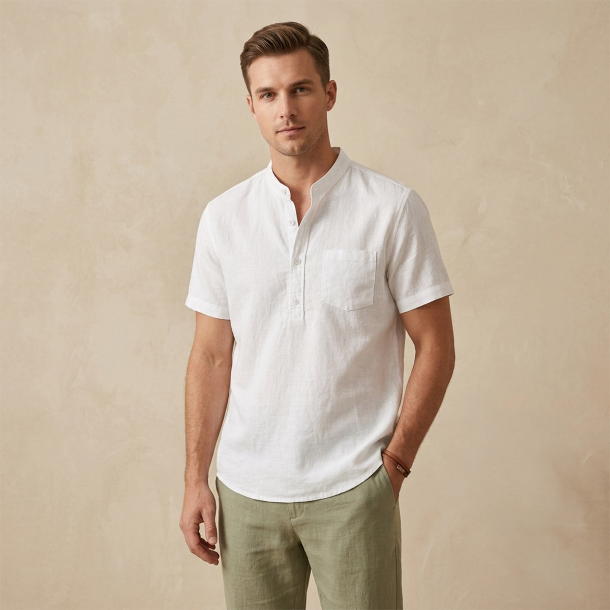 The Assisi Men’s Cotton Stand Collar Henley Shirt
