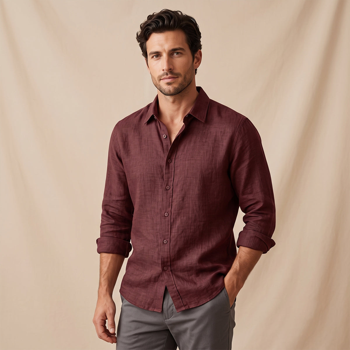 The Maplecrest Hill Men’s Cotton Linen Lightweight Lapel Shirt