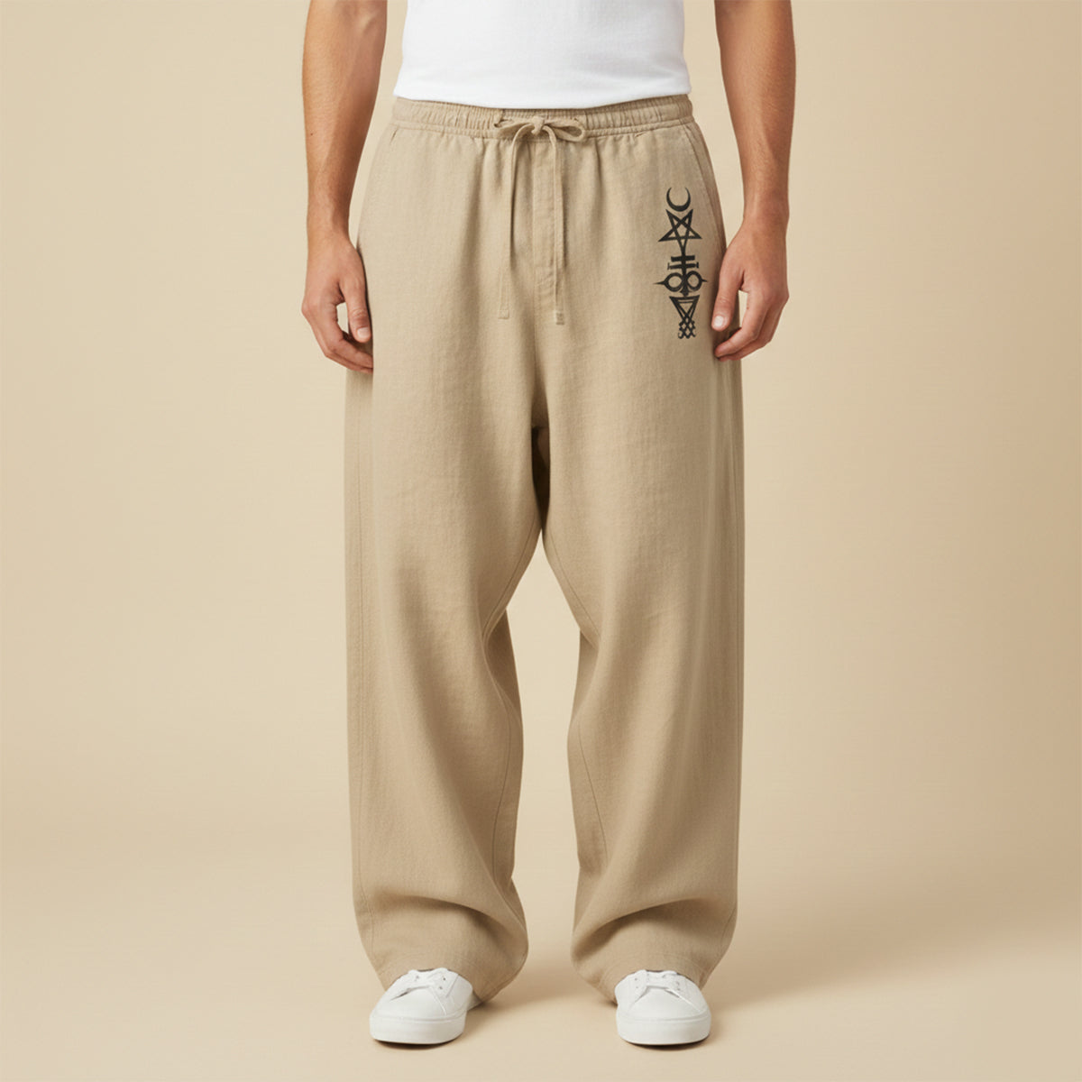 The Maplehill Men’s Casual Relaxed Fit Linen Wide Leg Drawstring Pants