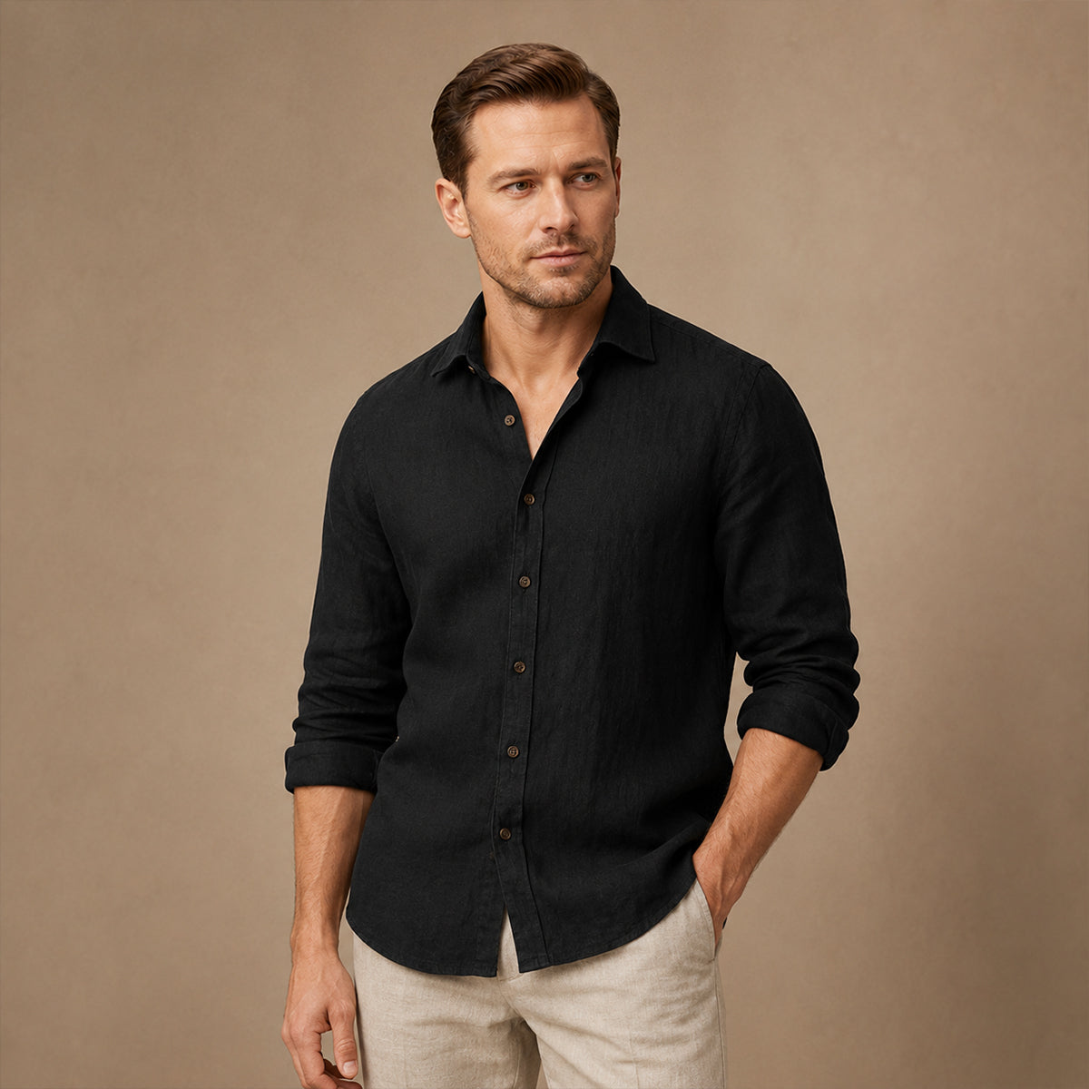 The Zurich Vintage Long Sleeve Linen Shirt for Men