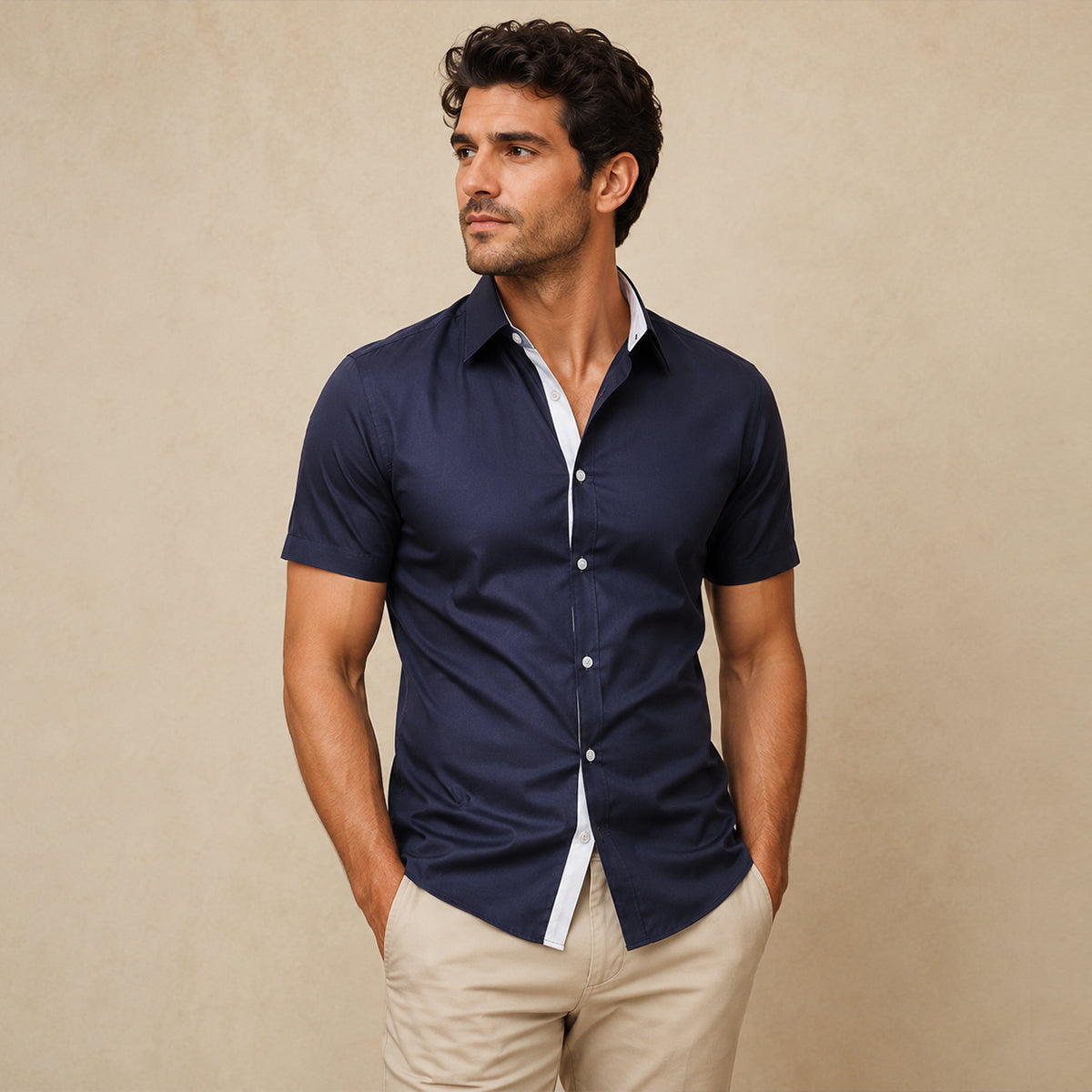 The Treviso Men’s Trendy Business Solid Button-Up Shirt