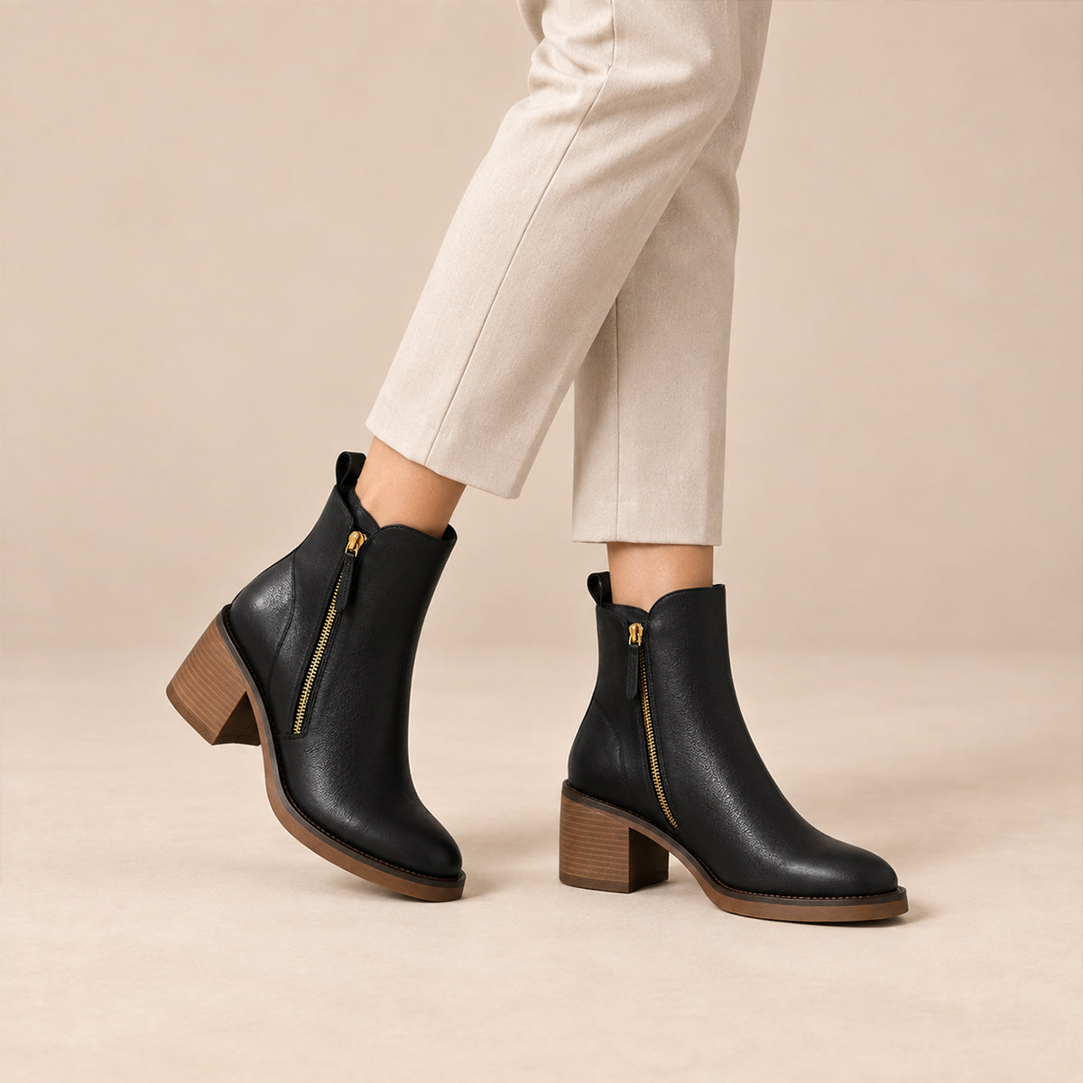 Women’s Ankle Boots – Side Zip Block Heel Booties