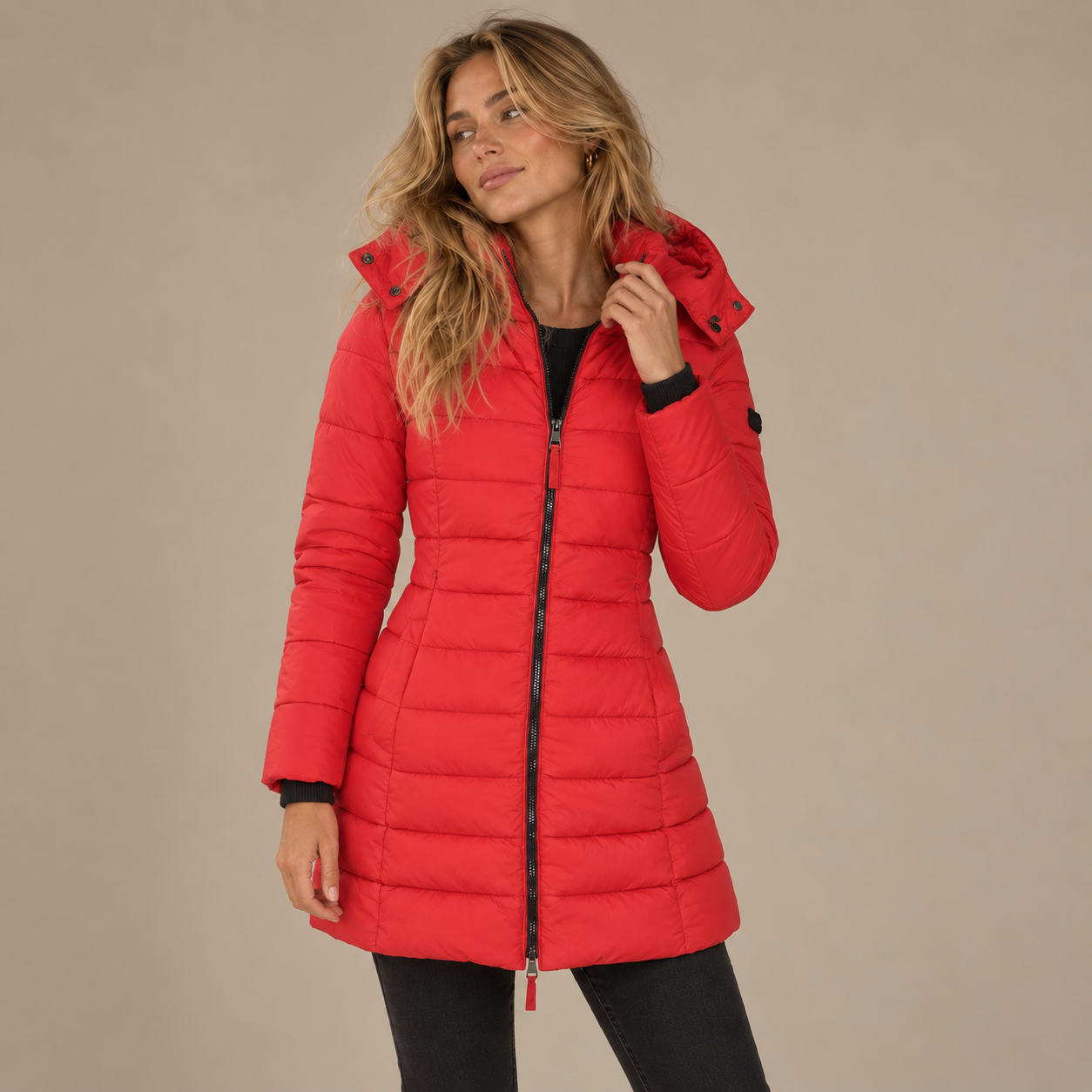 Women's Hooded Down Jacket for Autumn/Winter with Zipper