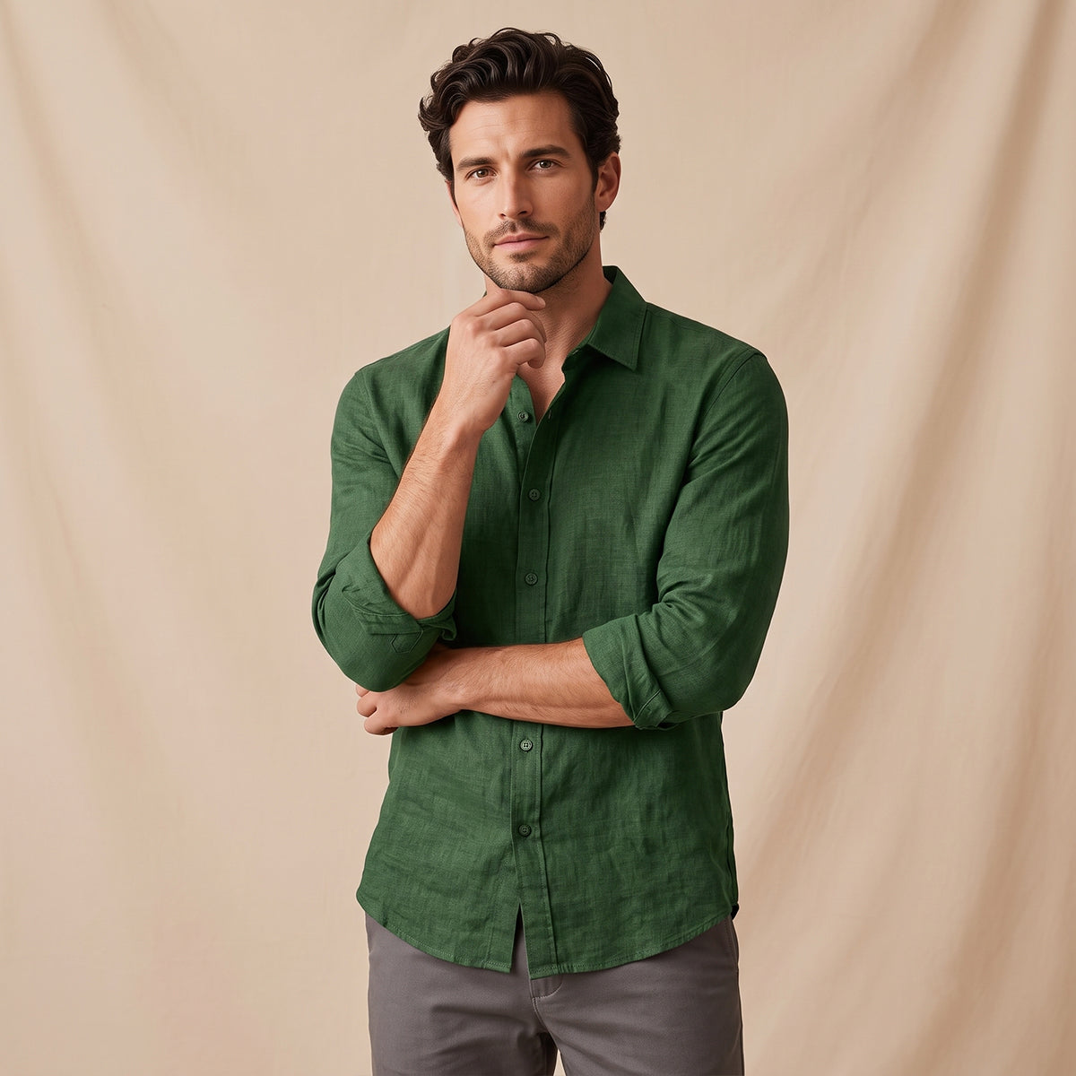 The Maplecrest Hill Men’s Cotton Linen Lightweight Lapel Shirt