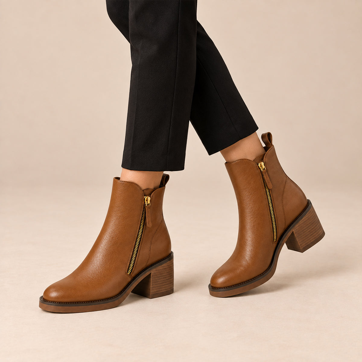 Women’s Ankle Boots – Side Zip Block Heel Booties