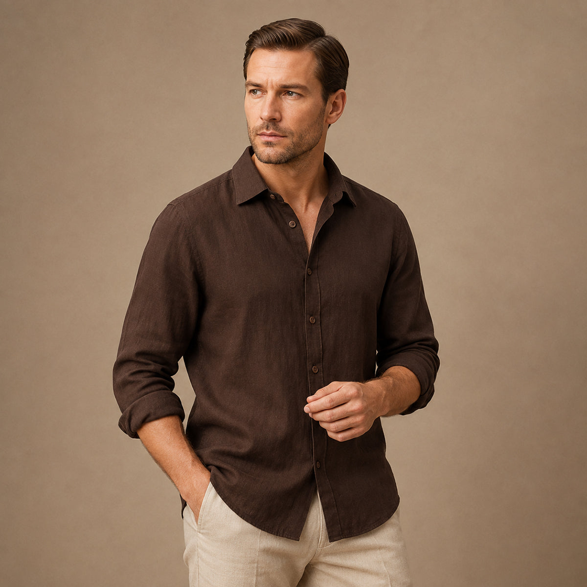 The Zurich Vintage Long Sleeve Linen Shirt for Men