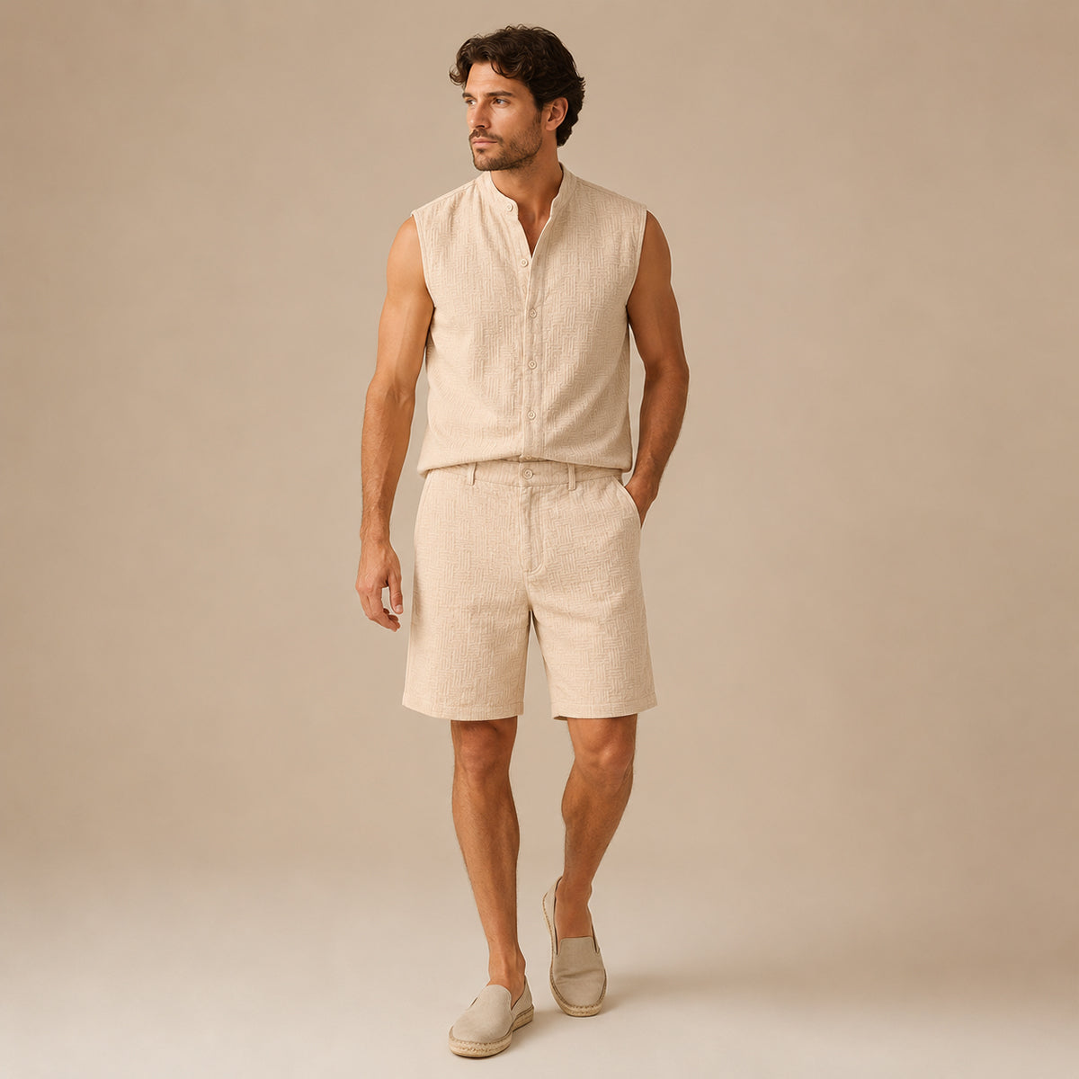 The Ironbridge Men’s Summer Sleeveless Button Up Shirt & Shorts Set