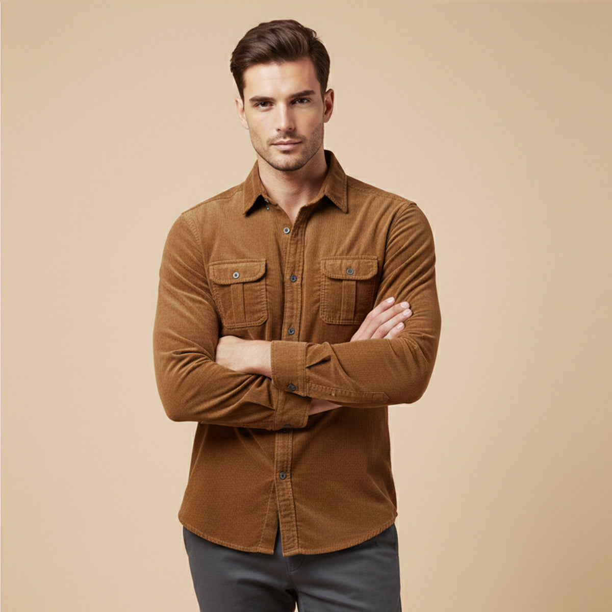 The Positano Men’s Casual Button Up Corduroy Shirt