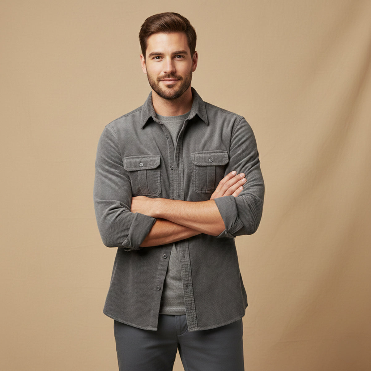 The Veneto Men’s Trendy Button Up Corduroy Shirt