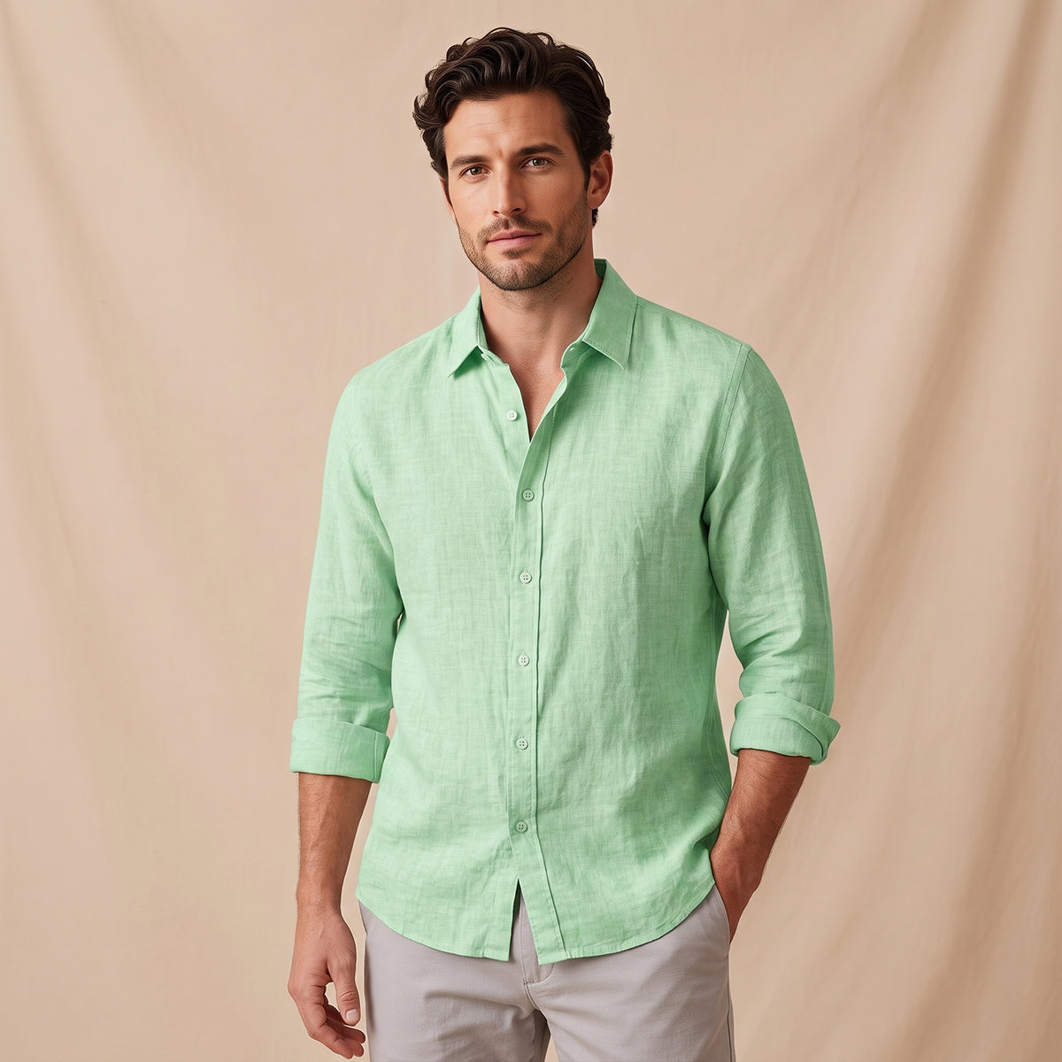 The Maplecrest Hill Men’s Cotton Linen Lightweight Lapel Shirt