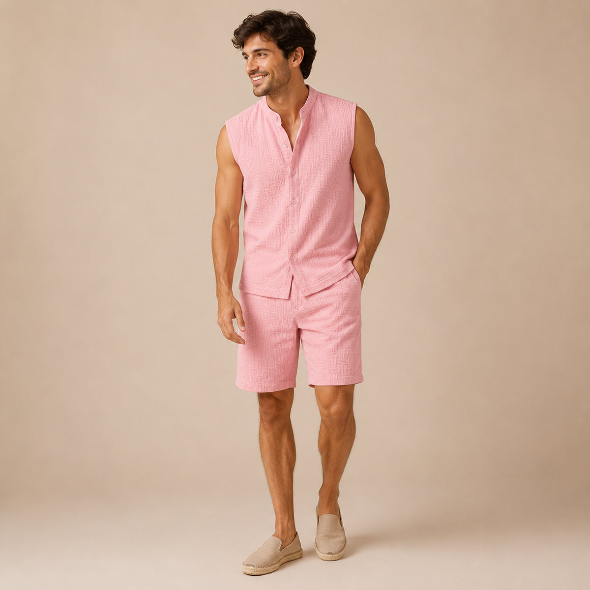 The Ironbridge Men’s Summer Sleeveless Button Up Shirt & Shorts Set
